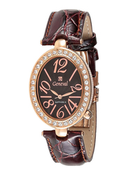 Geneval of Switzerland Analog Watch for Women with Leather Band. Water Resistant. GLS148ROO. Brown