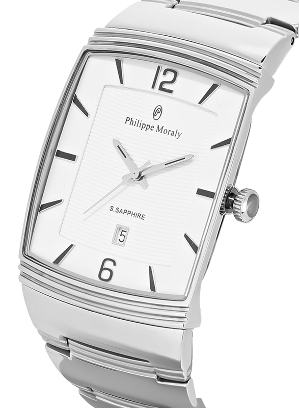 Philippe Moraly of Switzerland Analog Watch for Men with Stainless Steel Band. Water Resistant. M1323WW. Silver-White