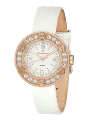 Philippe Moraly of Switzerland Analog Watch for Women with Leather Band. Water Resistant. LS1156RWW. White