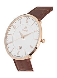 Geneval of Switzerland Analog Watch for Men with Leather Band. Water Resistant. GL1713RWO. Brown-Rose Gold/White