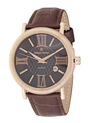 Philippe Moraly of Switzerland Analog Watch for Men with Leather Band. Water Resistant. L1371ROO. Brown