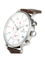 Geneval of Switzerland Analog Watch for Men with Leather Band. Water Resistant and Chronograph. GL1515WWO. Brown-White