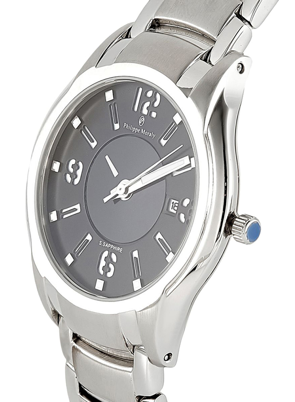 Philippe Moraly of Switzerland Analog Watch for Women with Stainless Steel Band. Water Resistant. M1322WB. Silver-Black