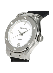 Geneval of Switzerland Analog Watch for Women with Leather Band. Water Resistant. GLS1612WWB. Black-White