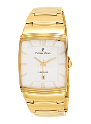 Philippe Moraly of Switzerland Analog Watch for Men with Stainless Steel Band. Water Resistant. M1323GW. Gold-White