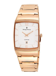 Philippe Moraly of Switzerland Analog Watch for Men with Stainless Steel Band. Water Resistant. M1323RW. Rose Gold-White