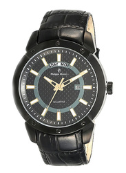 Philippe Moraly of Switzerland Analog Watch for Men with Leather Band. Water Resistant. L1373BGBB. Black