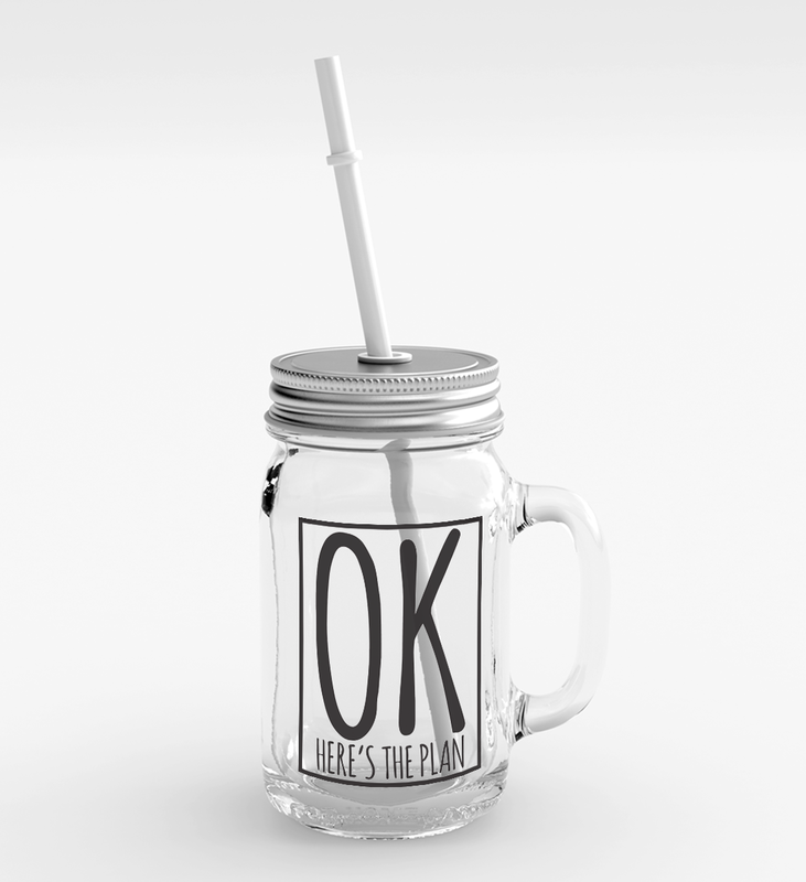 

Loud Universe Clear Glass Mason Jar with Lid/Straw - Ok But First Coffee Party Favour