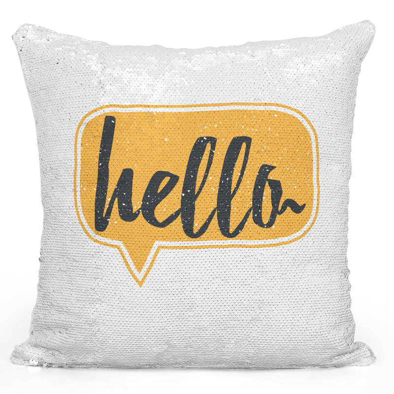 

Loud Universe Sequin Pillow Magic Mermaid Throw Pillow Hello Yellow Pillow - Pure Printed 16 x 16 inch Square Home Decor Couch Pillow, White