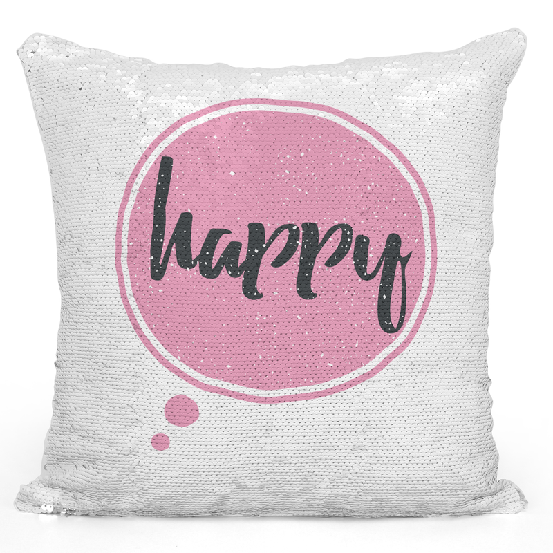 

Loud Universe Sequin Pillow Magic Mermaid Throw Pillow Happy Pink Girly Pillow - Pure Printed 16 x 16 inch Square Home Decor Couch Pillow, White