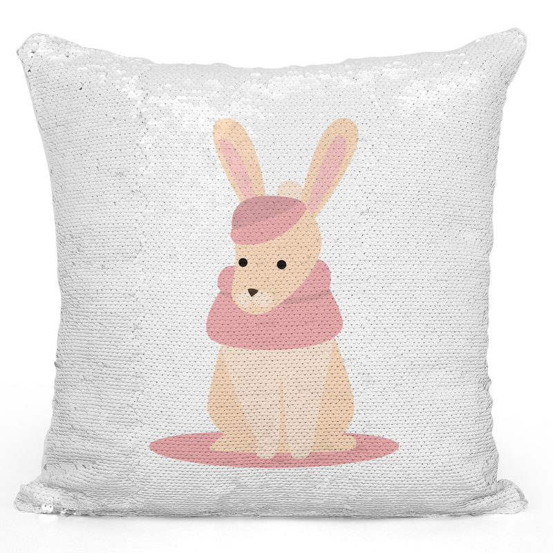 

Loud Universe Sequin Pillow Magic Mermaid Throw Pillow Cozy Winter Rabbit Cartoon - Durable 16 x 16 inch Square Home Accent Pillow Sofa Cushion, White