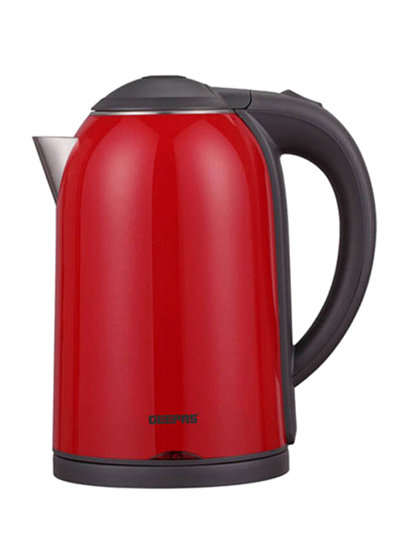 Geepas 1.7L Electric Stainless Steel Double Layer Kettle, 1800W, GK38013, Red