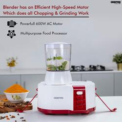 Geepas 4-in-1 Food Processor, 600W, with 2 Speed Control, Safety Lock, GSB9890, White/Red