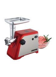 Geepas Stainless Steel Meat Grinder, with Reverse Function, 1600W, GMG1910, Red/Silver