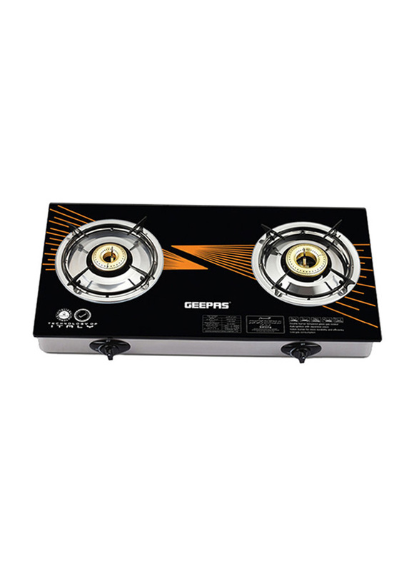 

Geepas 2 Burner Gas Stove, with Stainless Steel Frame, Flame Failure Safety Device, GK6879, Black/Orange