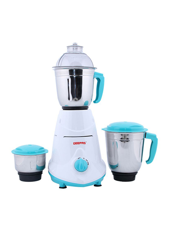 Geepas Mixer Grinder, 550W, with 3 Stainless Jars, GSB5080, White/Blue