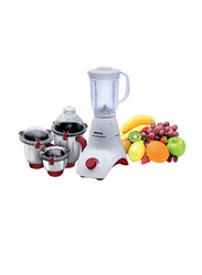 Geepas 2.1L 4-in-1 Mixer Grinder, 800W, with Unbreakable Stainless Steel, GSB5457, White/Red