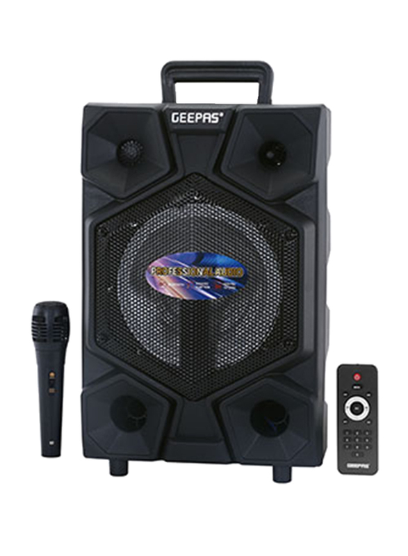 Geepas GMS8575 Portable & Rechargeable Professional Speaker, with Remote Control and Mic, Black