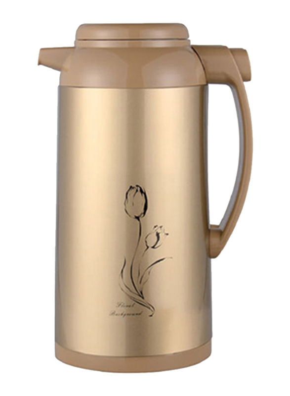 Geepas 1.6 Ltr Hot and Cold Glass Inner Pot Vacuum Flask, GVF27013, Brown/Gold