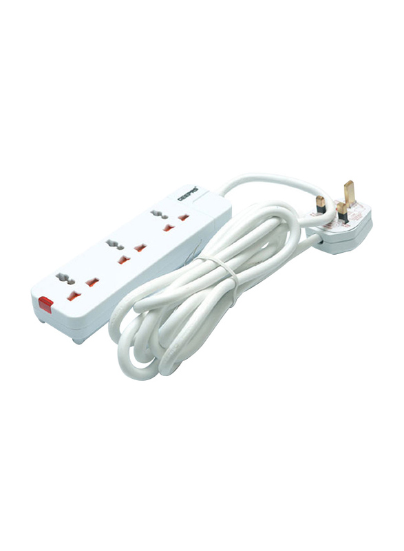 Geepas GES58011 3 Way Extension Socket, 13A with 3 Meter Cable, White