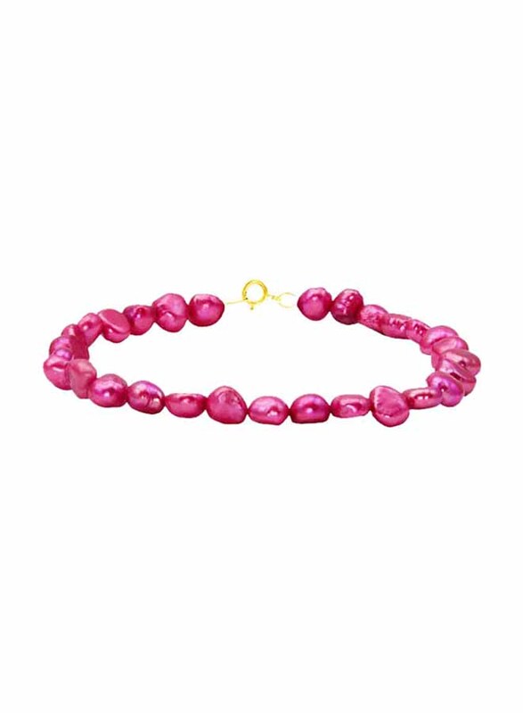 Vera Perla 18K Gold Strand Beaded Bracelet for Women, with Pearl Stone, Dark Pink