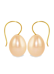 Vera Perla 18K Yellow Gold Dangle Earrings for Women, with 10mm Pink Pearl Stone, Beige
