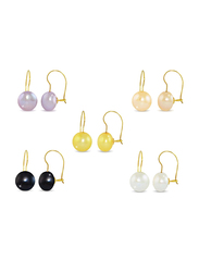 Vera Perla 5-Pieces 18K Gold Drop Earrings Set for Women, with 7mm Pearl Stones, Multicolour
