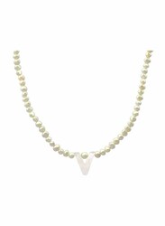 Vera Perla 10K Gold Strand Pendant Necklace for Women, with Letter V and Pearl Stones, White