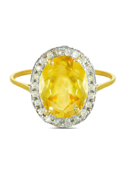 Vera Perla 18K Gold Fashion Ring for Women, with 0.12 ct Genuine Diamonds and Oval Cut Citrine Stone, Yellow/Gold/White, US 6.5