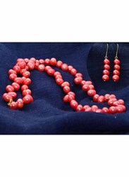 فيرا بيرلا طقم مجوهرات قطعتين من الذهب عيار 10 قيراط من للنساء، مكون من قلادة وأقراط،مع حجر اللؤلؤ - أحمر
