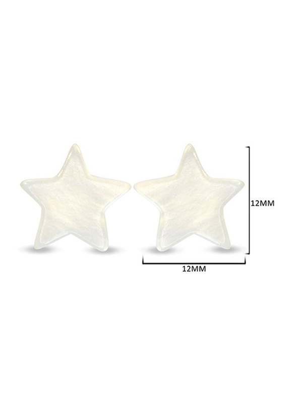 Vera Perla 18K Gold Stud Earrings for Women, with Star Shape Mother of Pearl Stone, White/Gold