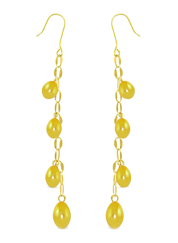 Vera Perla 18K Gold Dangle Earrings for Women, with Pearl Stone, Gold/Yellow