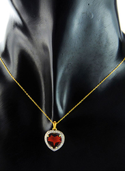 Vera Perla 18K Gold Necklaces for Women, with 0.14ct Genuine Heart Diamonds and Genuine Garnet Pendant, Gold/Red