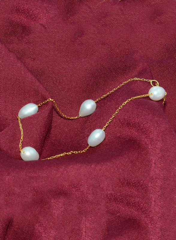 Vera Perla 18K Gold Chain Bracelet for Women, with Pearl Stone, Gold/White