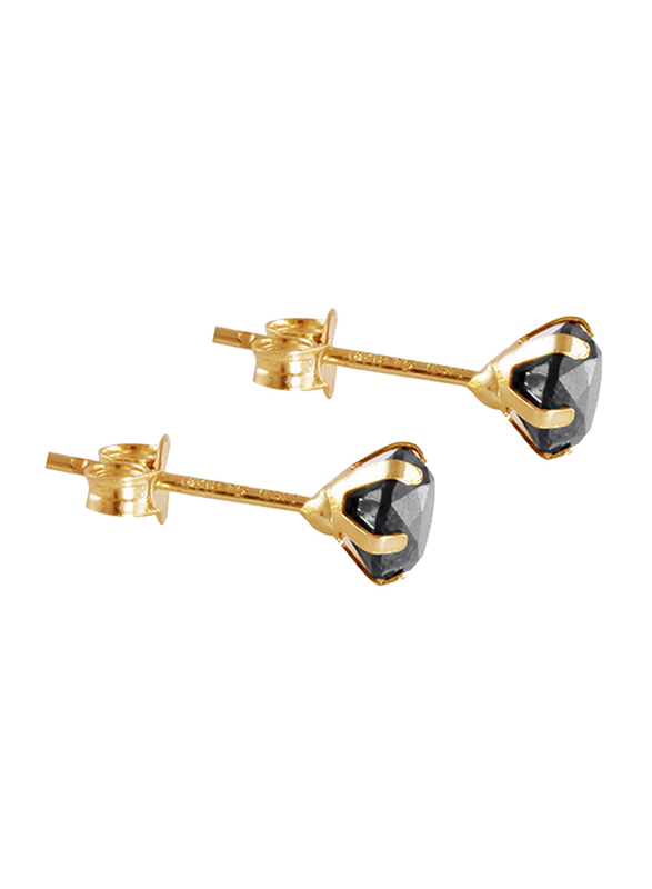 Vera Perla 18K Gold Stud Earrings for Women, with 0.90 ct Solitaire Diamond, Black/Gold