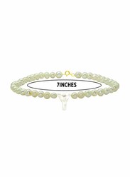 Vera Perla 18K Gold Strand Beaded Bracelet for Women, with Letter Y Mother of Pearl and Pearl Stone, White