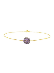 Vera Perla 18K Solid Yellow Gold Simple Chain Bracelet for Women, with 10mm Crystal Ball, Gold/Purple