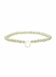 Vera Perla Elastic Stretch Bracelet for Women, with Letter O Mother of Pearl and Pearl Stone, White