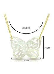 Vera Perla 18K Gold Pendant Necklace for Women with Double Link Butterfly Shape Mother of Pearl Pendant, White/Gold