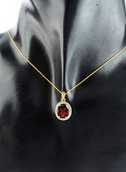 Vera Perla 18K Gold Necklace for Women, with 0.12ct Diamonds and Oval Cut Garnet Stone Pendant, Gold/Red