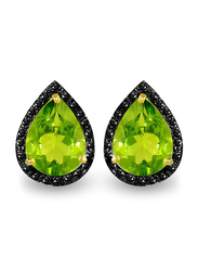 Vera Perla 18K Gold Button Earrings for Women, with 0.24 ct Genuine Diamond & Peridot Stone, Green
