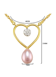 Vera Perla 18k Gold Heart Pendant Necklace for Women, with 0.07ct Genuine Diamonds and Pearl, Purple