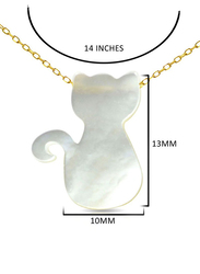 Vera Perla 18K Gold Pendant Necklace for Women with Cat Shape Mother of Pearl Pendant, White/Gold