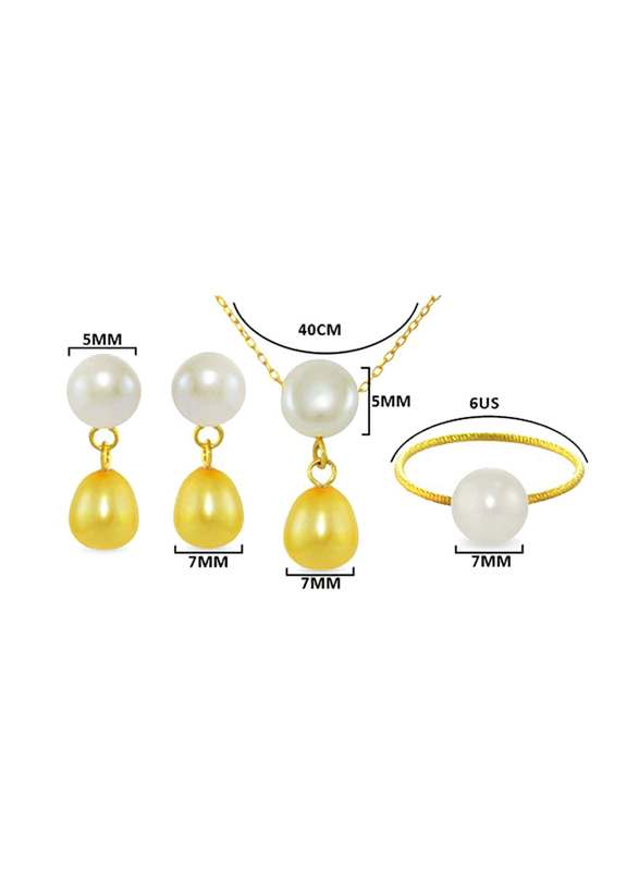 Vera Perla 4-Pieces 18k Yellow Gold Drop Jewellery Set for Women, with Pearl, White/Yellow