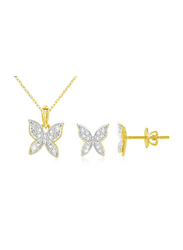 Vera Perla 2-Pieces 18K Yellow Gold Jewellery Set for Women, with Necklace and Earrings, with Butterfly and 0.18Cts Diamonds, Gold/White