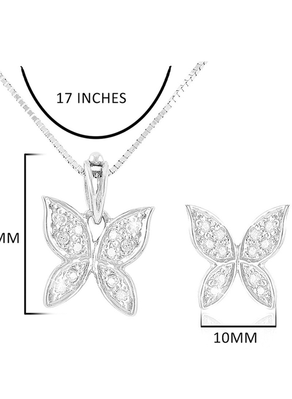Vera Perla 2-Pieces 18K White Gold Jewellery Set for Women, with Necklace and Earrings, with Butterfly and 0.18Cts Diamonds, White/Gold