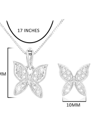 Vera Perla 2-Pieces 18K White Gold Jewellery Set for Women, with Necklace and Earrings, with Butterfly and 0.18Cts Diamonds, White/Gold