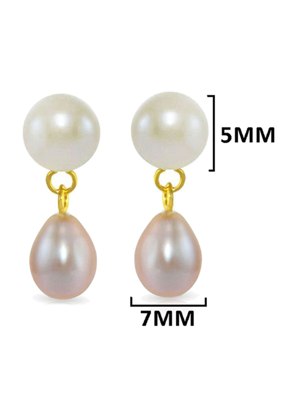 Vera Perla 18K Yellow Gold Drop Earrings for Women, with Pearl Stone, White/Purple