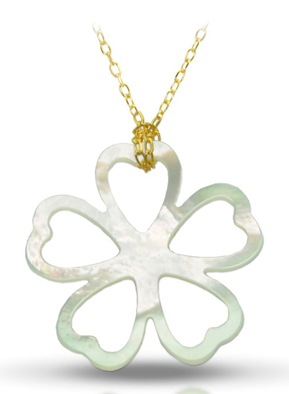 Vera Perla 18K Gold Pendant Necklace for Women Lucky Clover, with Mother of Pearl Stone, White