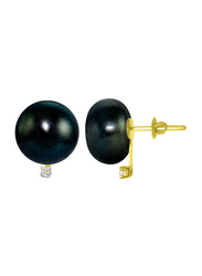 Vera Perla 18K Gold Earrings for Women, with 0.04 ct Diamonds and 9-10mm Pearl, Black